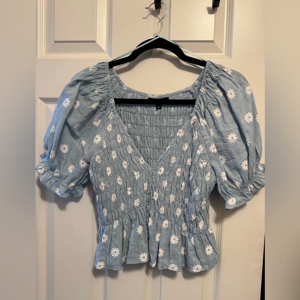 Cotton Candy Light Blue Smocked Top